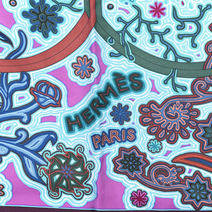 Hermes Silk L'Arbre Du Vent Scarf 90 Bleu Fuchsia Turquoise 2 of 4