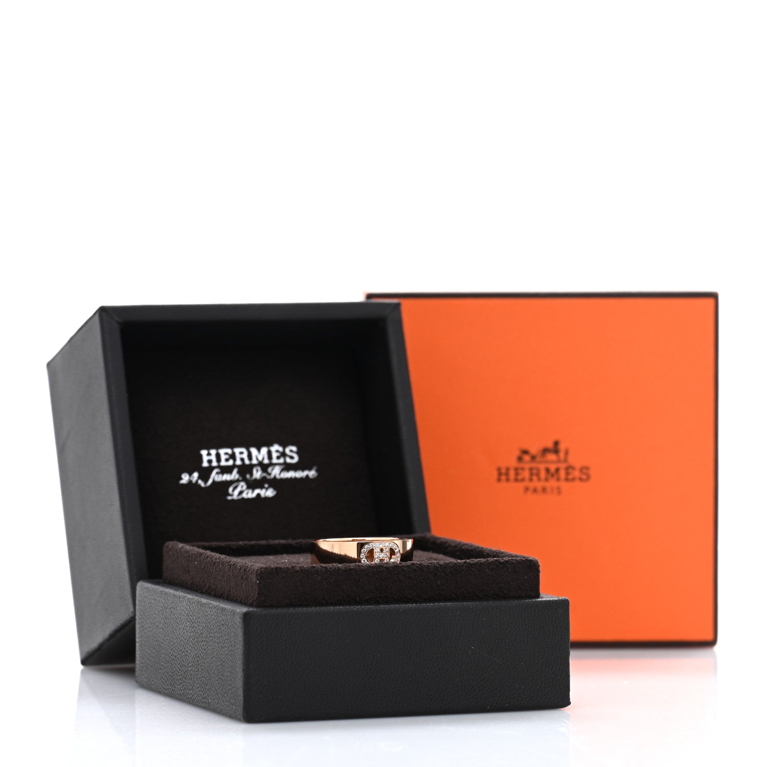 Hermes 18K Rose Gold Diamond PM H D'Ancre Ring 55 7.25 5 of 5
