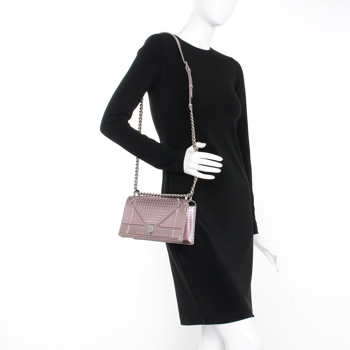 Metallic Patent Micro-Cannage Medium Diorama Flap Bag Pink