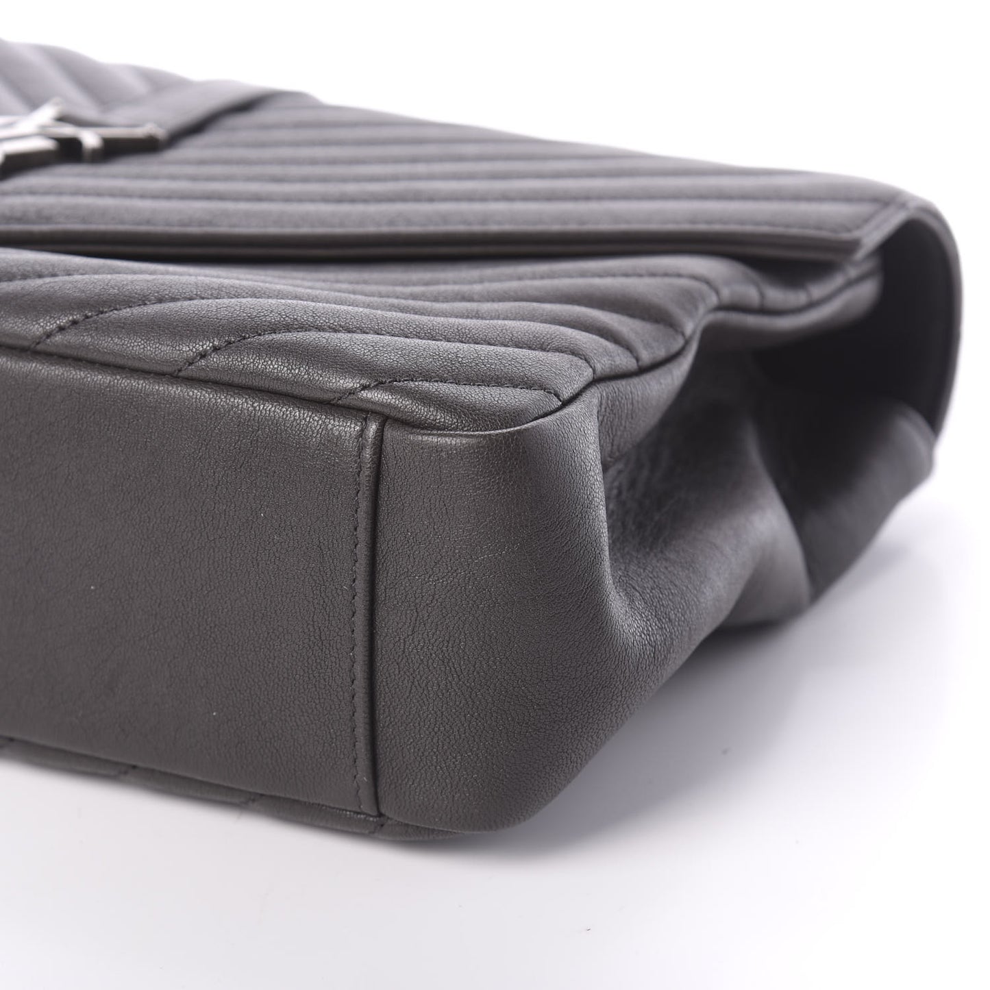 Sheepskin Matelasse Chevron Monogram Large College Satchel Dark Anthracite