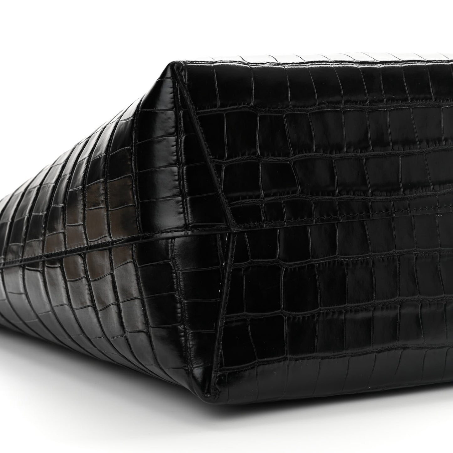 Calfskin Crocodile Embossed Large Shopping Tote Black