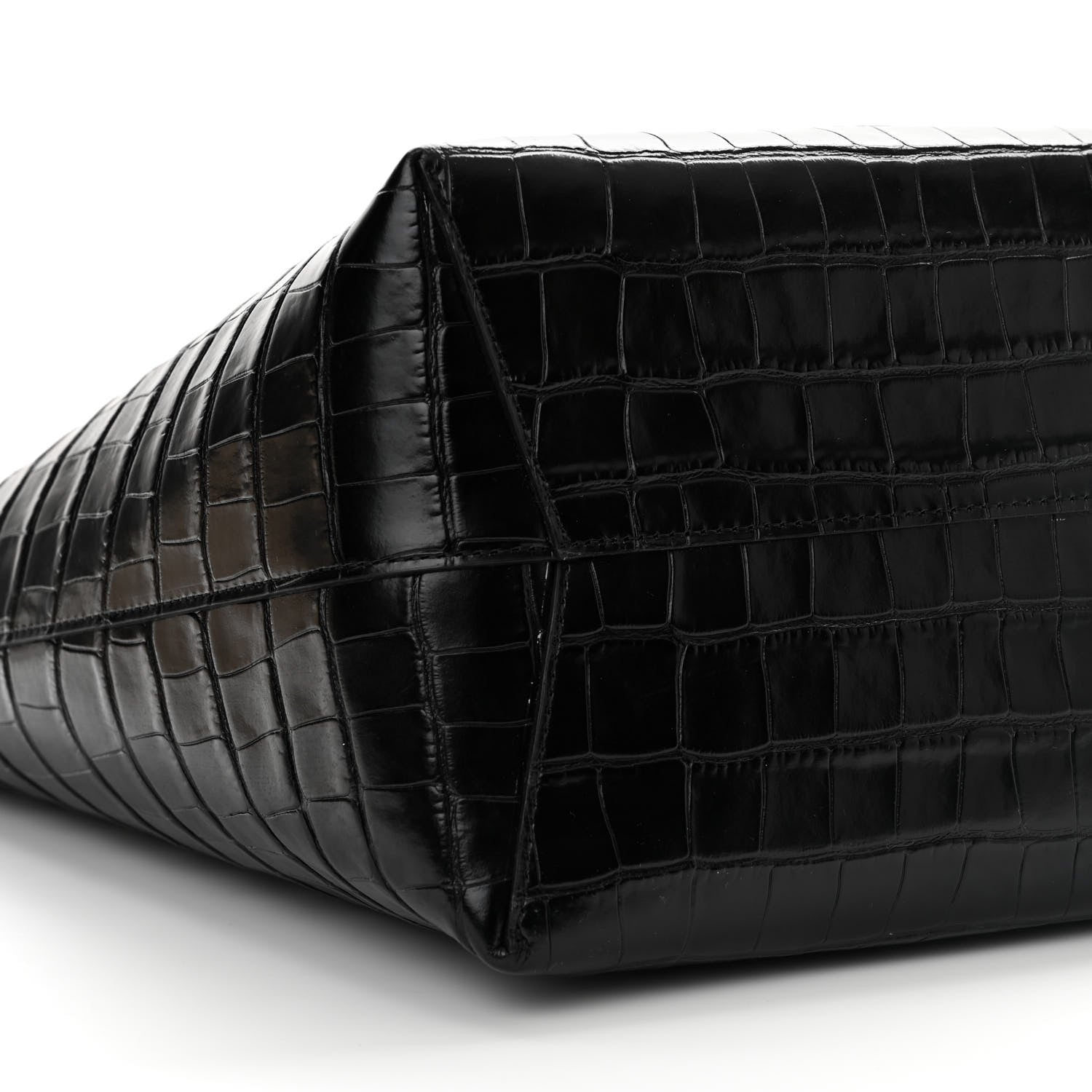 Mansur Gavriel Calfskin Crocodile Embossed Large Shopping Tote Black 10 of 12