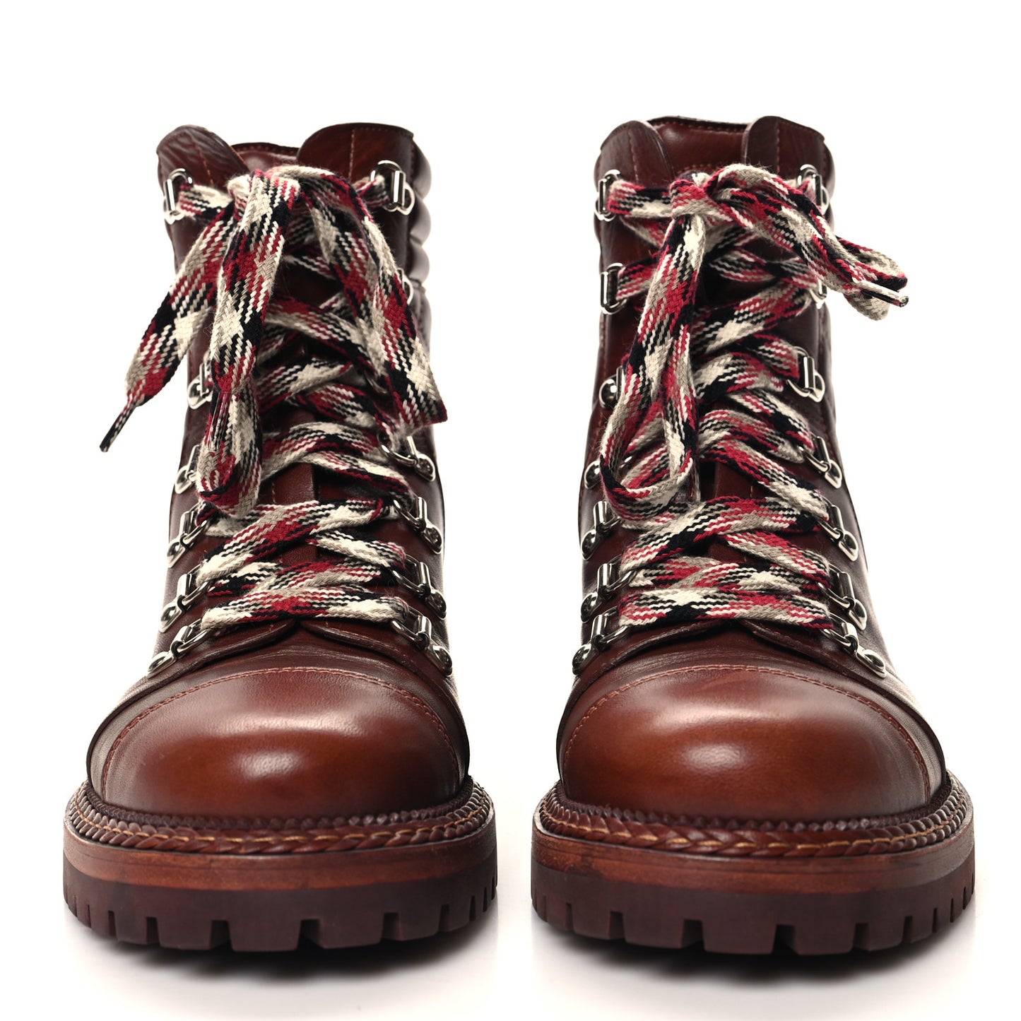 Lambskin Quilted Lace Up Boots 37 Brown