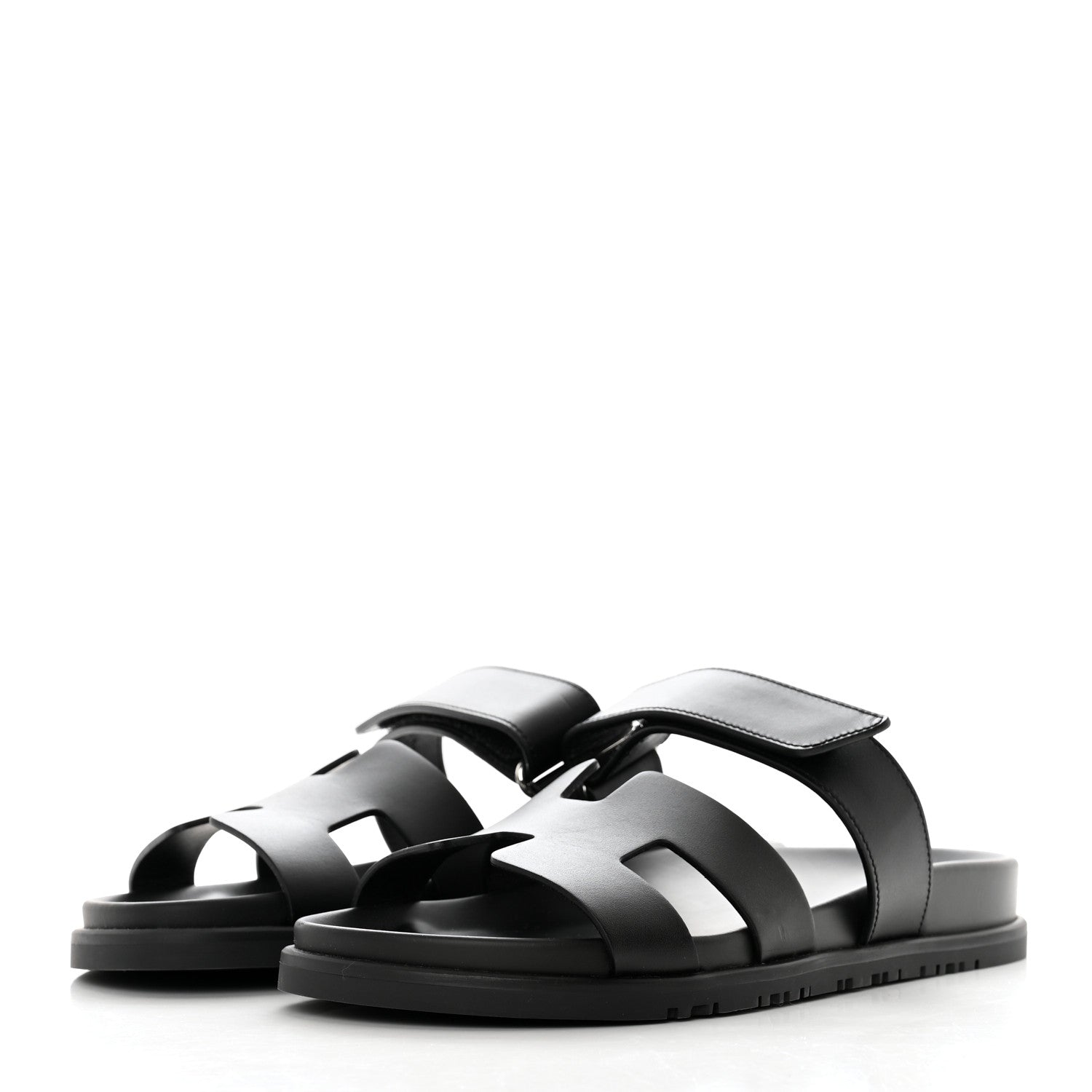 Hermes Calfskin Womens Chypre Sandals 38.5 Black 3 of 8