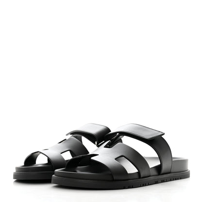 Hermes Calfskin Womens Chypre Sandals 38.5 Black 3 of 8