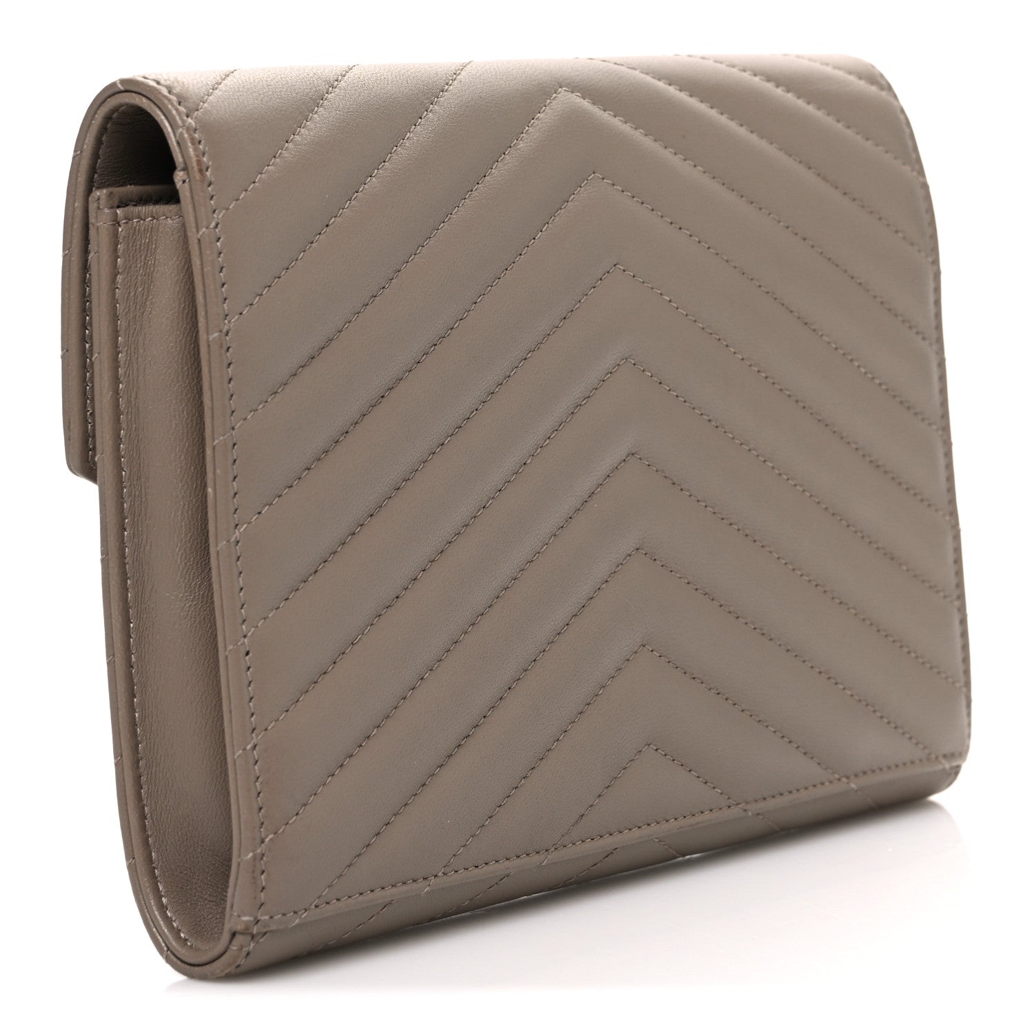 Saint Laurent Lambskin Matelasse Chevron Monogram Cassandre Flap Pouch Dark Beige 3 of 7