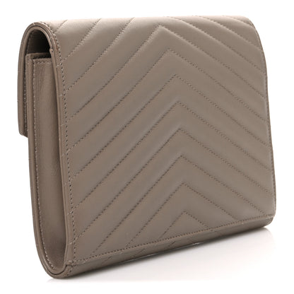 Saint Laurent Lambskin Matelasse Chevron Monogram Cassandre Flap Pouch Dark Beige 3 of 7
