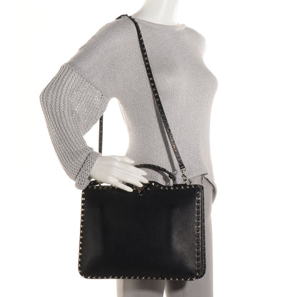 Valentino Garavani Vitello Rockstud Flip-Lock Shoulder Bag Black 2 of 9