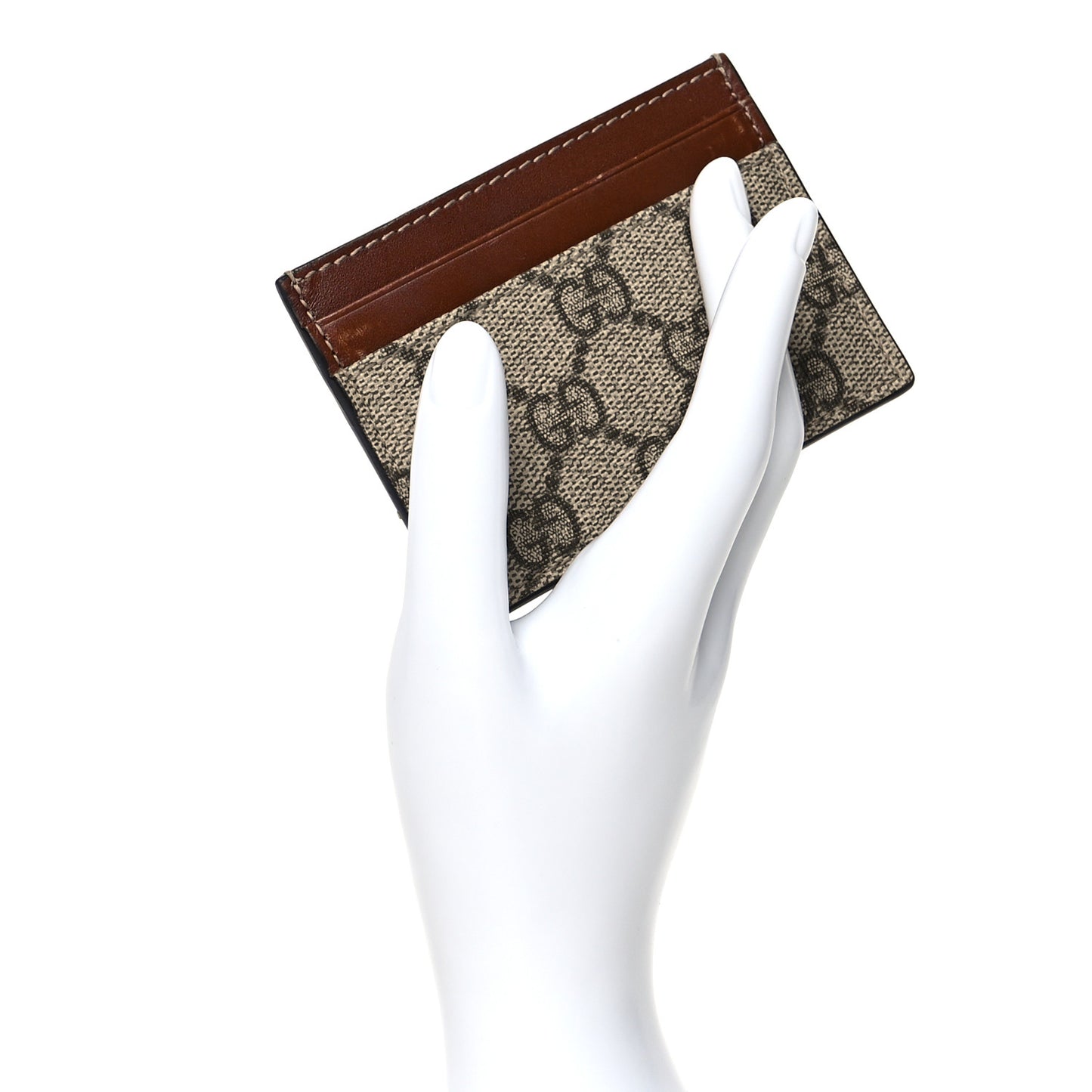 GG Supreme Monogram Calfskin Card Holder Beige Ebony Cuir