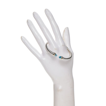 David Yurman Sterling Silver 14K Yellow Gold Blue Topaz 5mm Cable Classics Bracelet 2 of 5