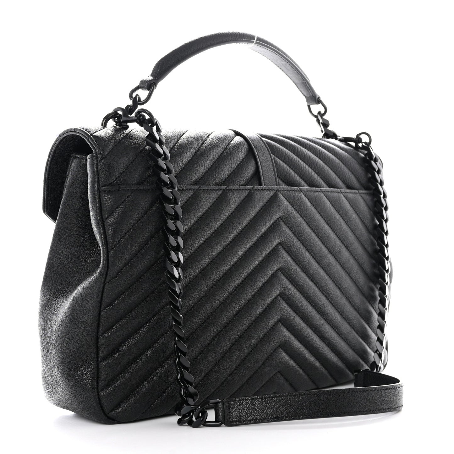 Sheepskin Matelasse Chevron Monogram Monochrome Large College Satchel Black