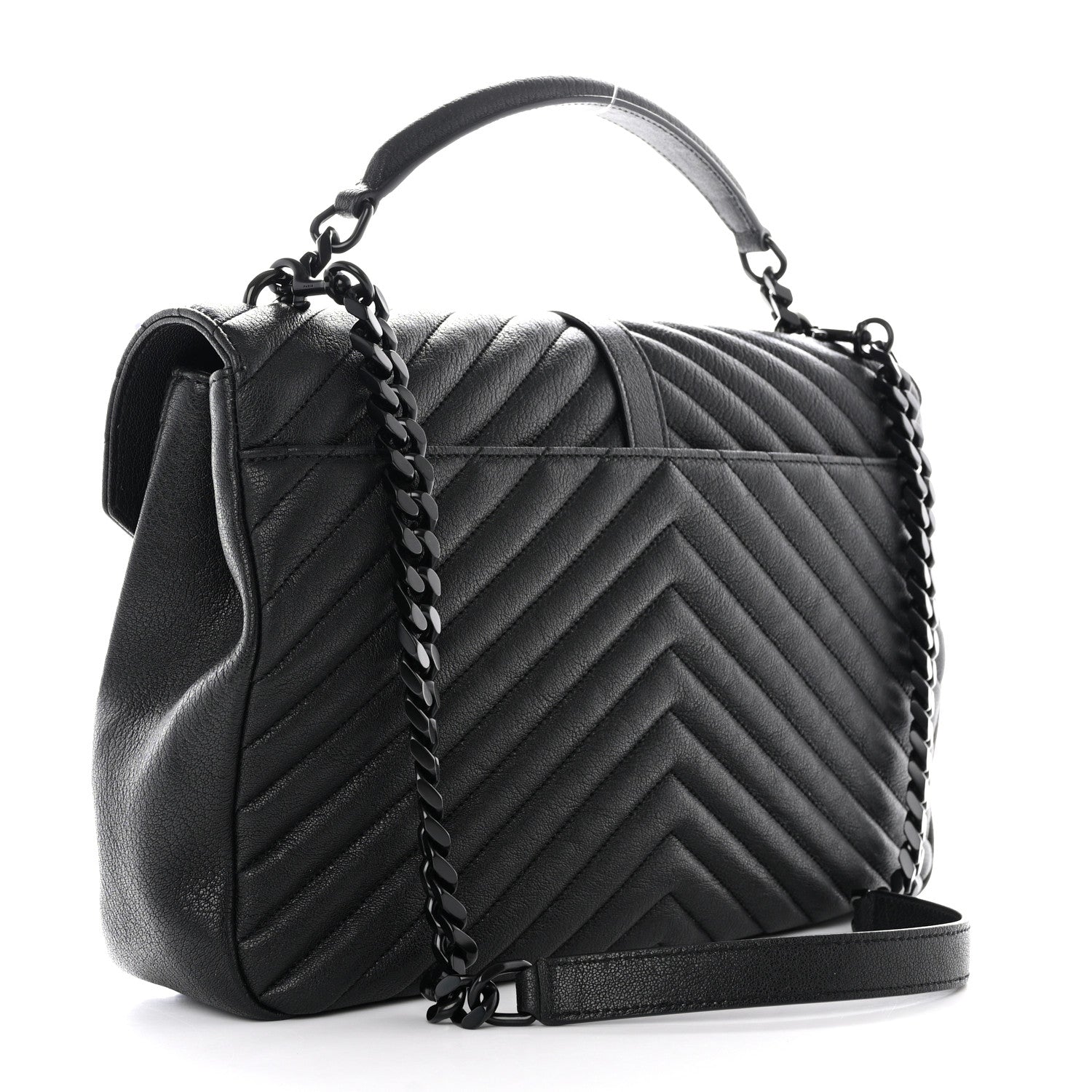 Saint Laurent Sheepskin Matelasse Chevron Monogram Monochrome Large College Satchel Black 3 of 10