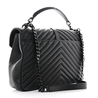 Saint Laurent Sheepskin Matelasse Chevron Monogram Monochrome Large College Satchel Black 3 of 10