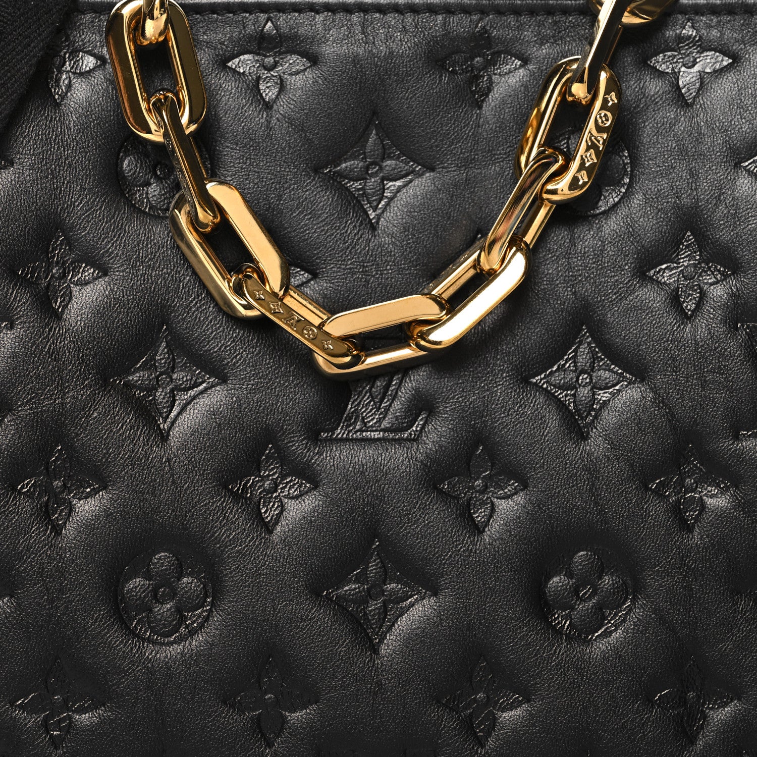 Louis Vuitton Lambskin Embossed Monogram Coussin PM Black 9 of 11