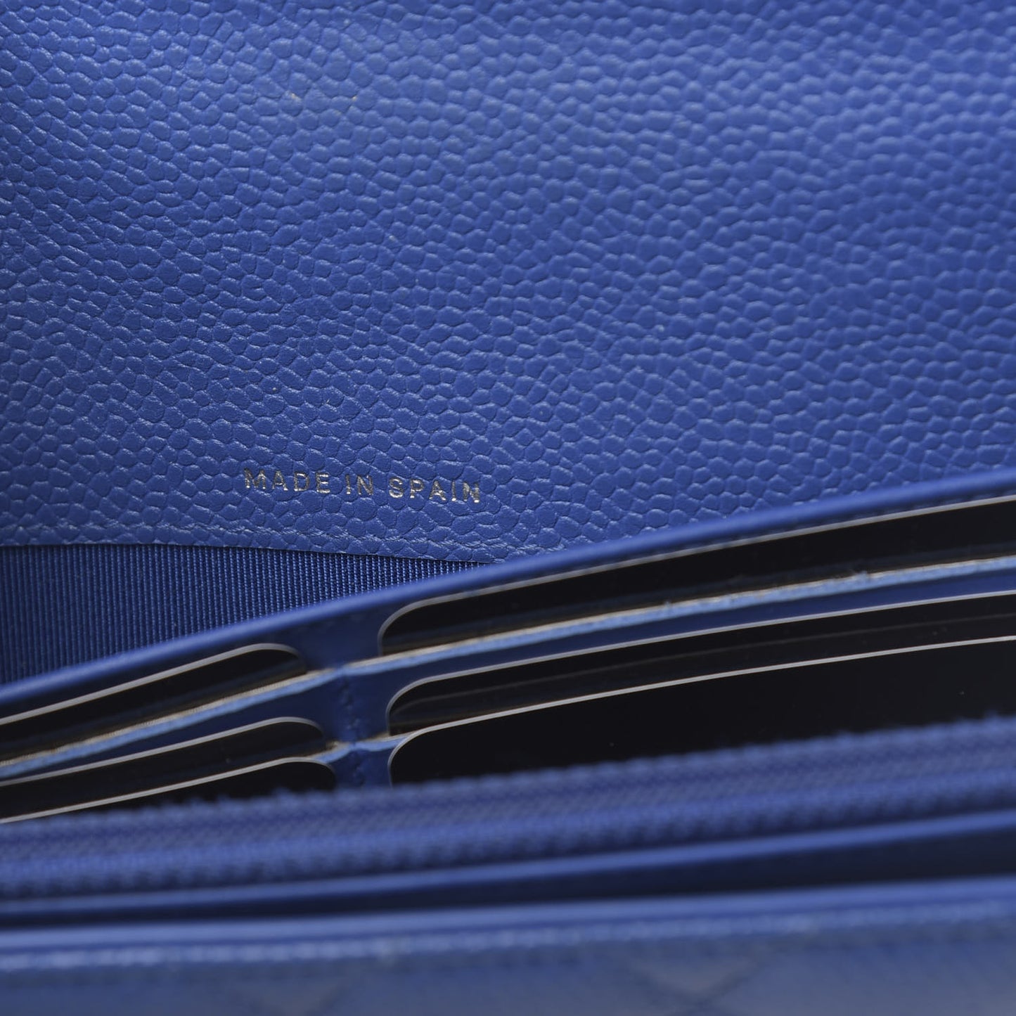 Caviar Quilted Large Gusset Flap Wallet Blue
