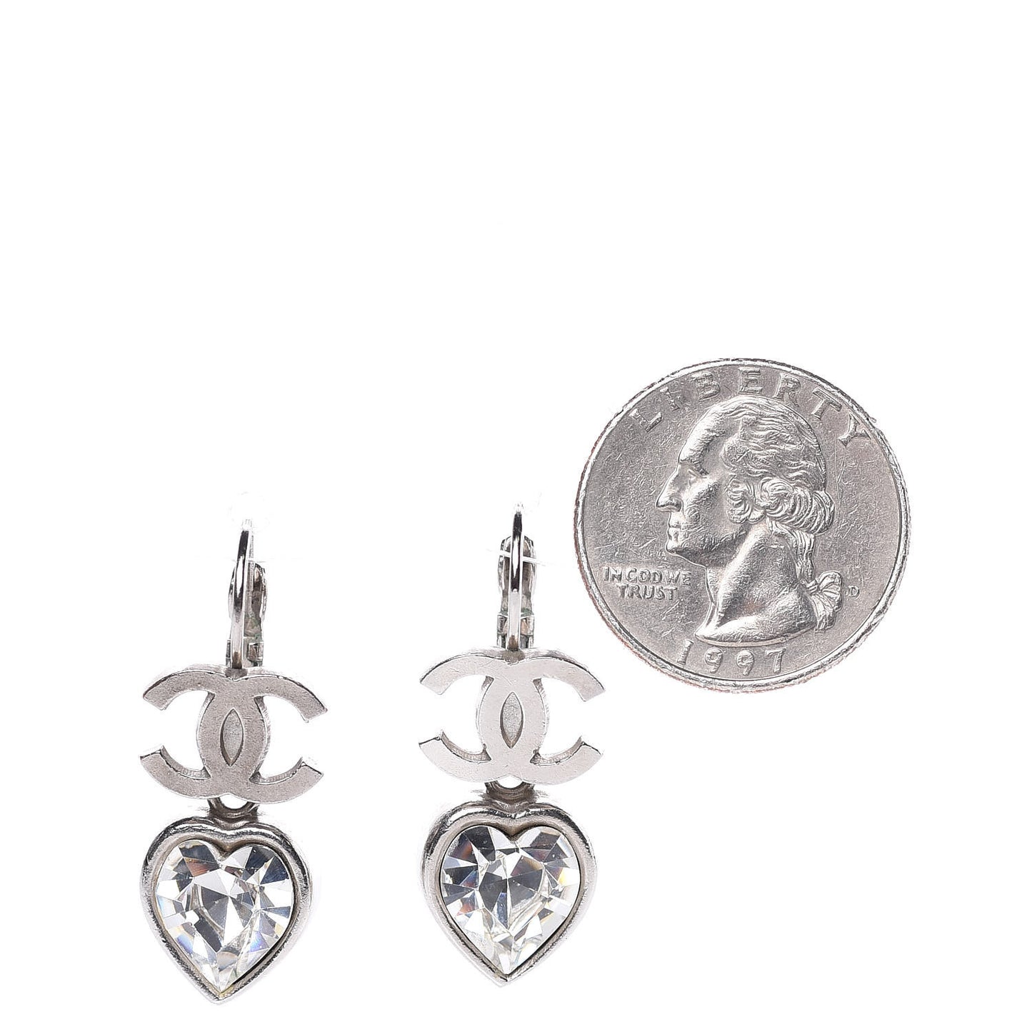 Crystal Heart CC Drop Earrings Silver