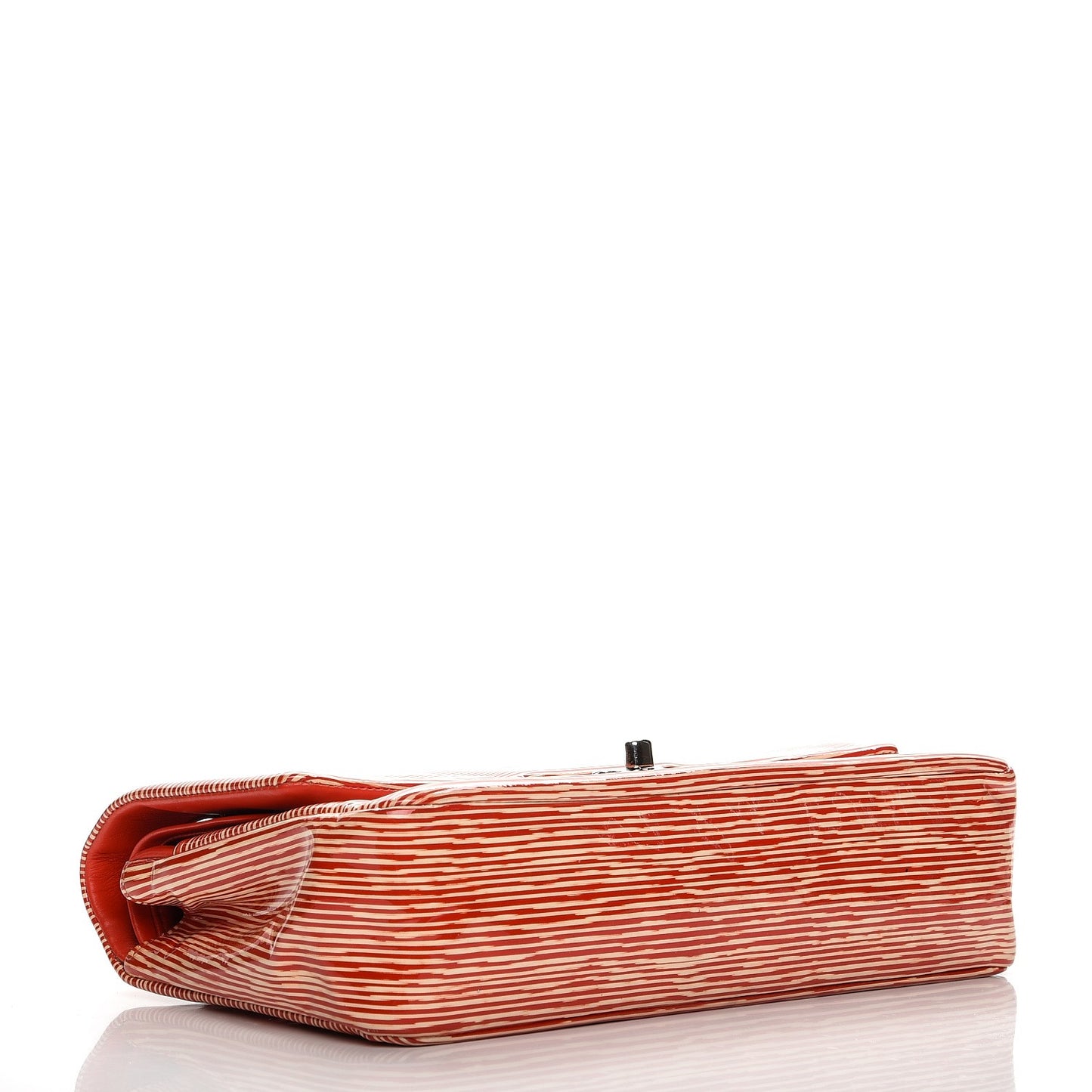 Patent Calfskin Striped Medium Double Flap Red