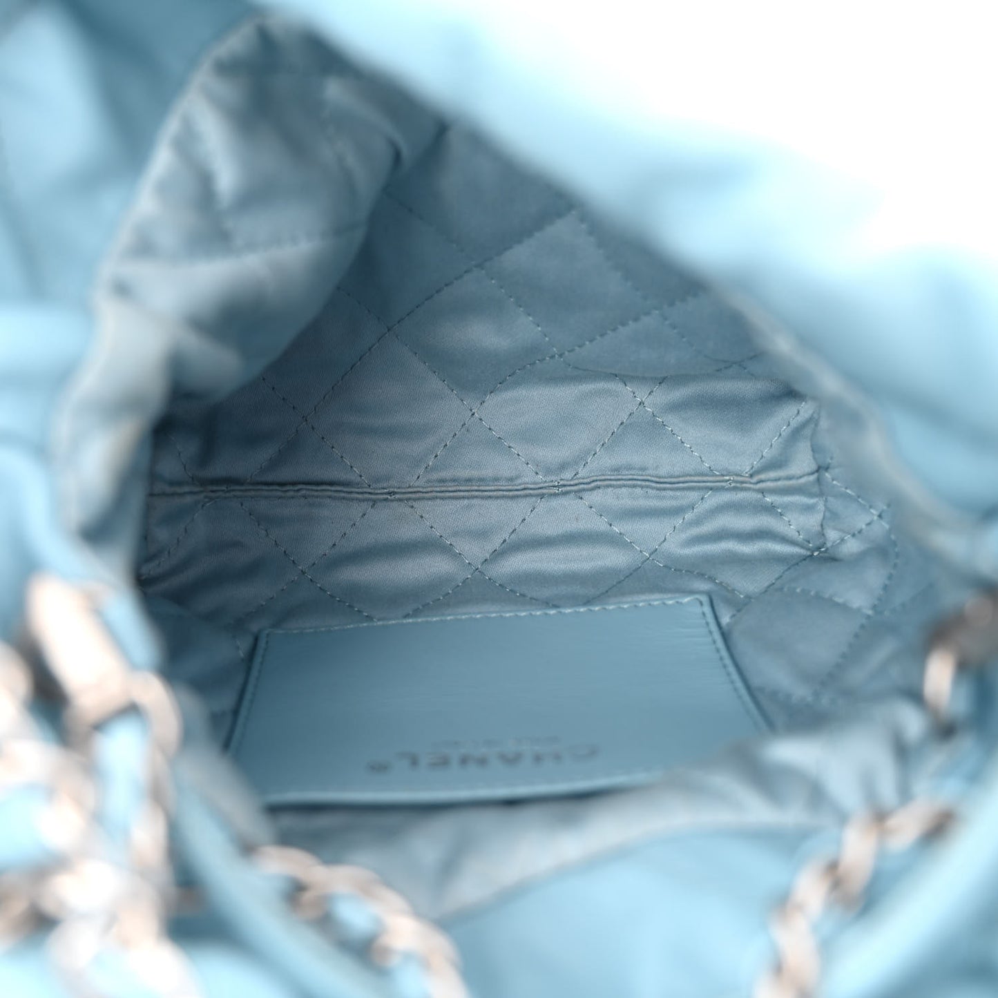 Shiny Calfskin Quilted Mini Chanel 22 Light Blue