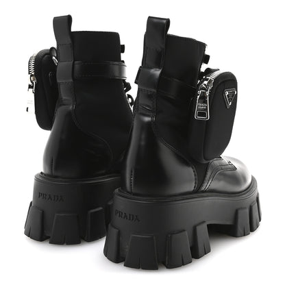 Prada Spazzolato Rois Nylon Metal Triangle Logo Monolith Pouch Pocket 55mm Boots 36.5 Black 5 of 9