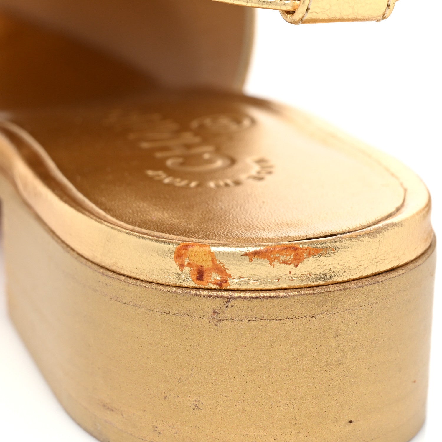 Chanel Metallic Calfskin CC Brogue Lace Up Ankle Strap Oxford Peep Toe Sandals 37 Gold 10 of 12