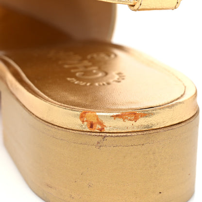 Chanel Metallic Calfskin CC Brogue Lace Up Ankle Strap Oxford Peep Toe Sandals 37 Gold 10 of 12