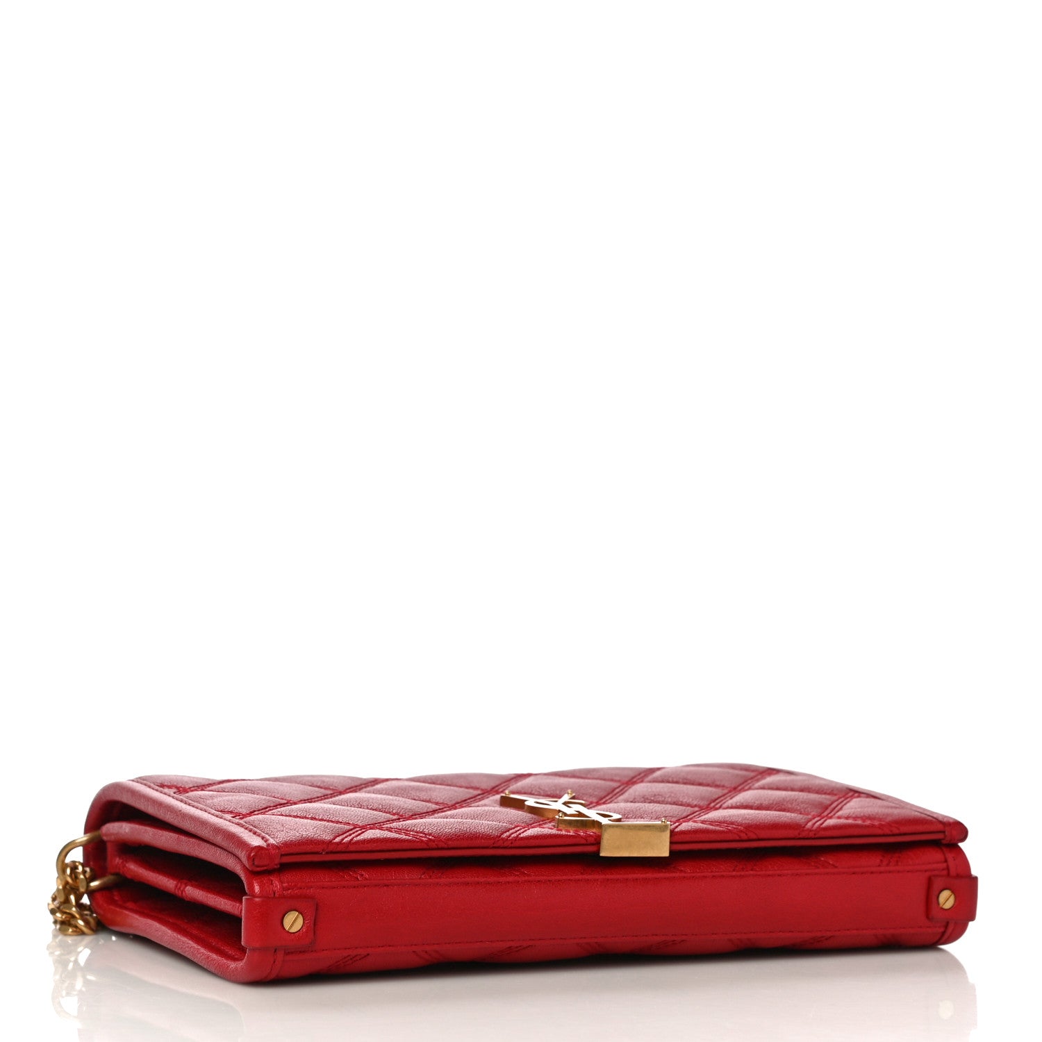 Saint Laurent Lambskin Diamond Quilted Becky Chain Wallet Rouge Eros 4 of 10