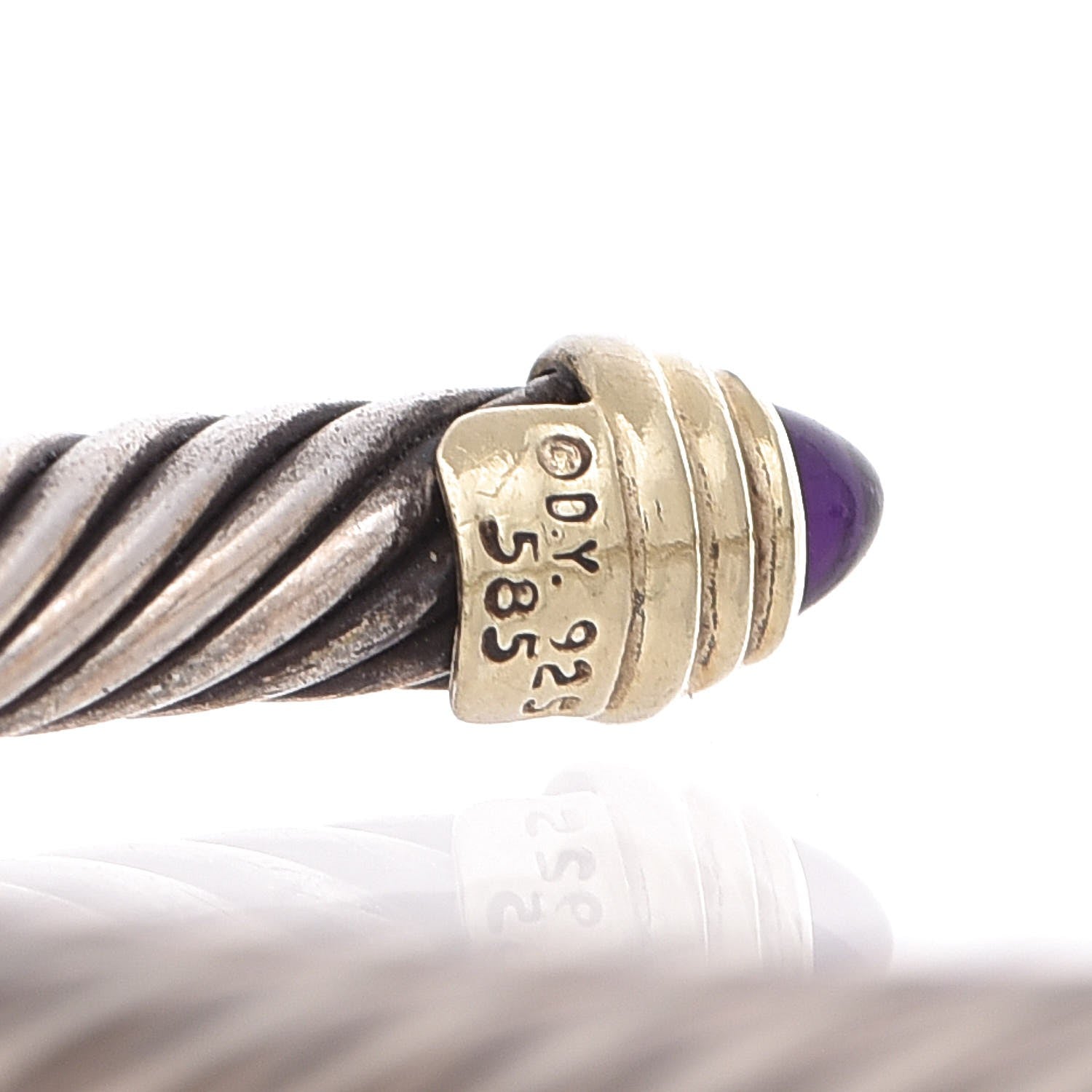 David Yurman Sterling Silver 14K Yellow Gold Amethyst 5mm Cable Classics Petite Color Bracelet 5 of 5