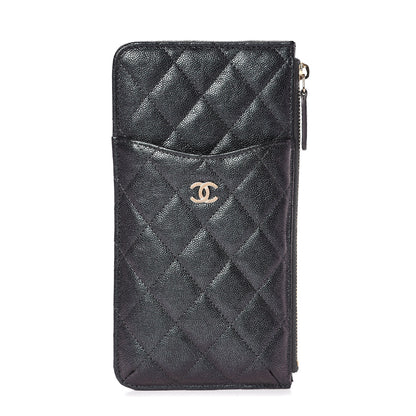Chanel Iridescent Caviar Quilted Classic Flat Wallet Pouch Black 1 of 8