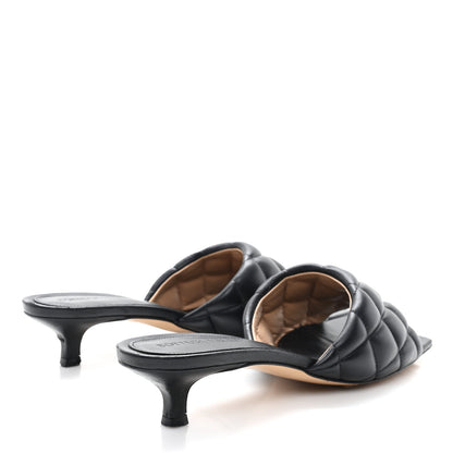 Bottega Veneta Nappa Matelasse Padded Mid Heel Mule Sandals 37 Black 5 of 9