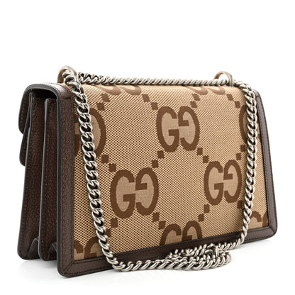 Gucci Monogram Jumbo GG Textured Dollar Calfskin Small Dionysus Shoulder Bag Camel Ebony New Acero 3 of 10