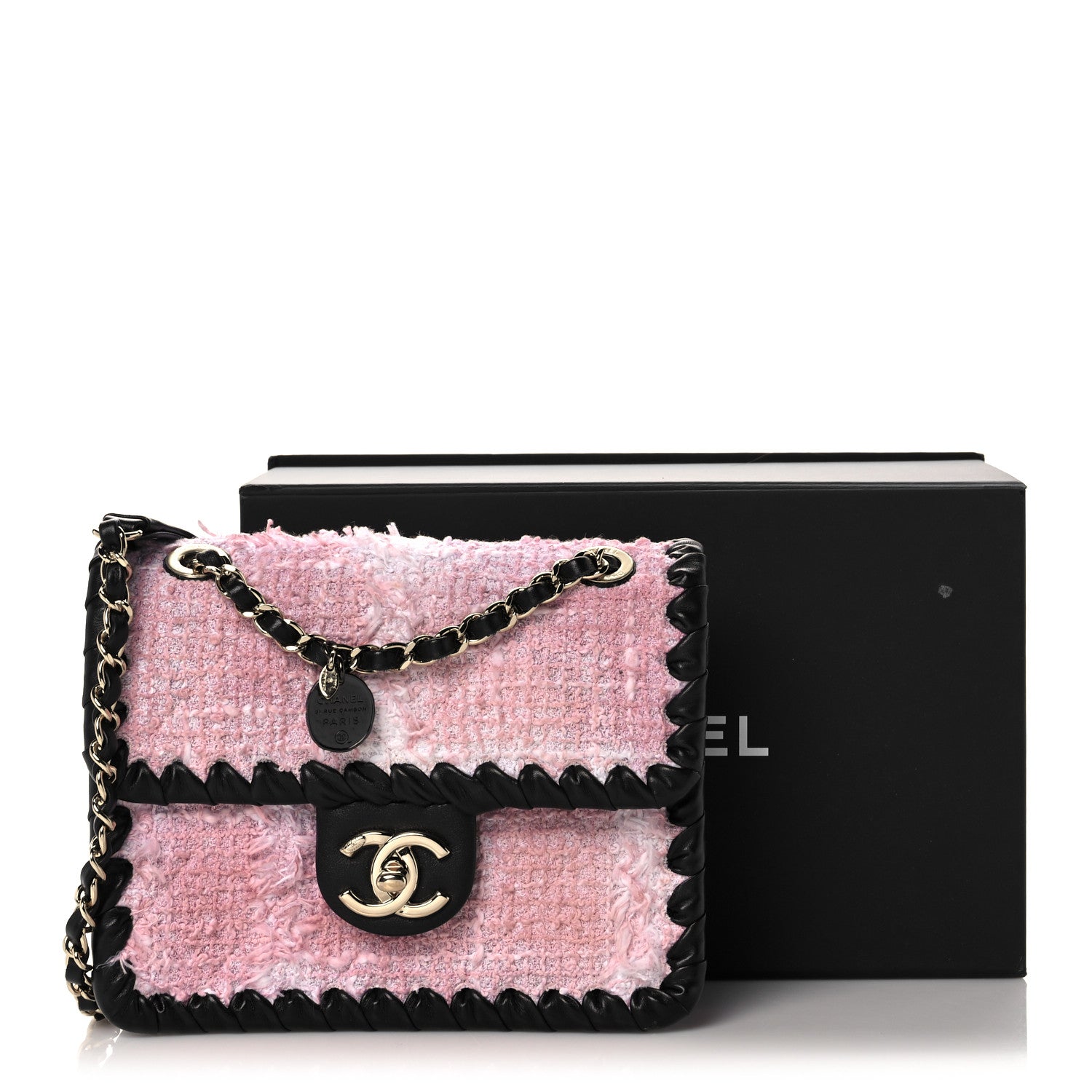 Chanel Tweed Braided Calfskin Mini My Own Frame Flap Pink Black 10 of 10