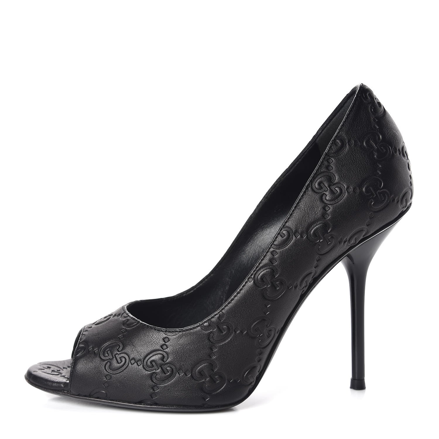 Gucci Guccissima GG Peep Toe Heels 36 Black 1 of 11