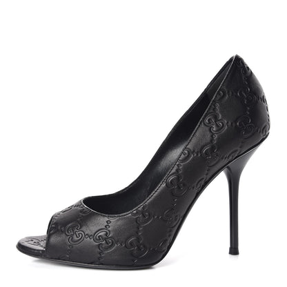 Gucci Guccissima GG Peep Toe Heels 36 Black 1 of 11