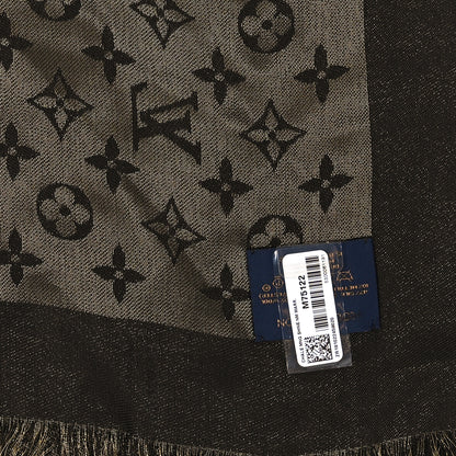 Louis Vuitton Silk Lurex Wool Monogram Shine Shawl Brown 2 of 3