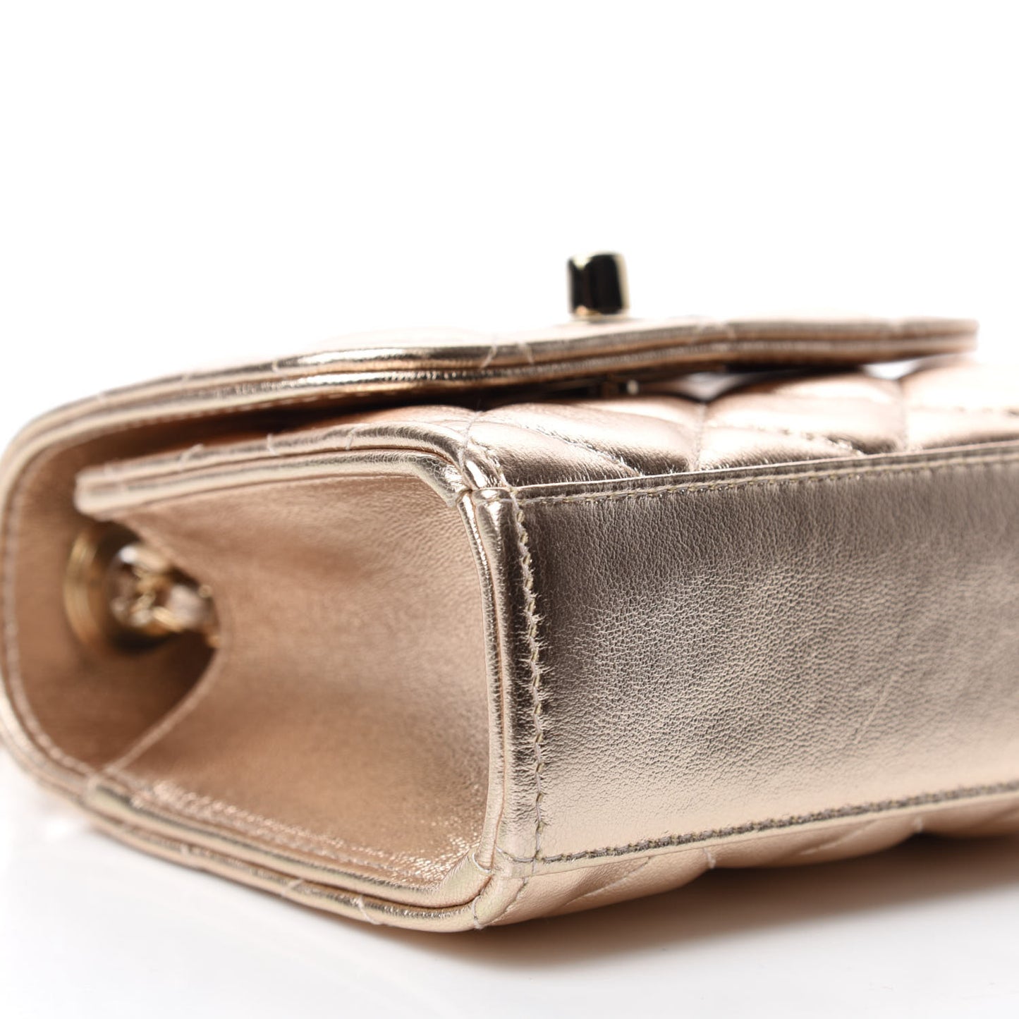 Metallic Lambskin Quilted Mini Trendy CC Clutch With Chain Gold