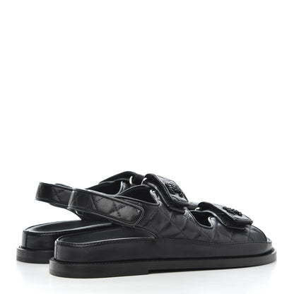 Chanel Lambskin Velcro Dad Sandals 37.5 Black 4 of 12
