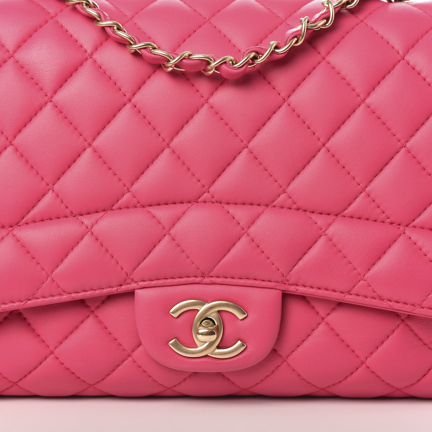 Lambskin Quilted Jumbo Mademoiselle Chic Flap Fuchsia