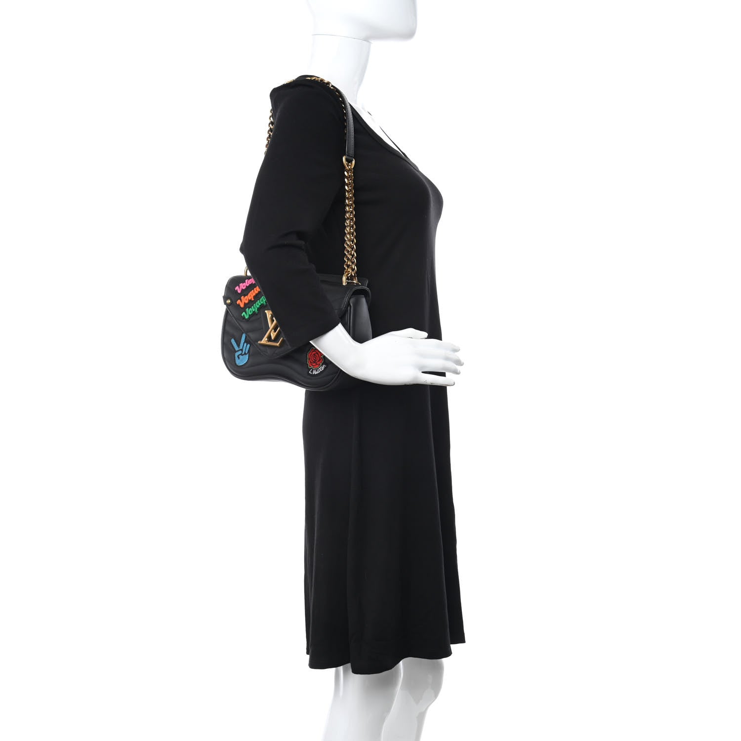 Louis Vuitton Calfskin Embroidered New Wave Chain MM Black 2 of 11