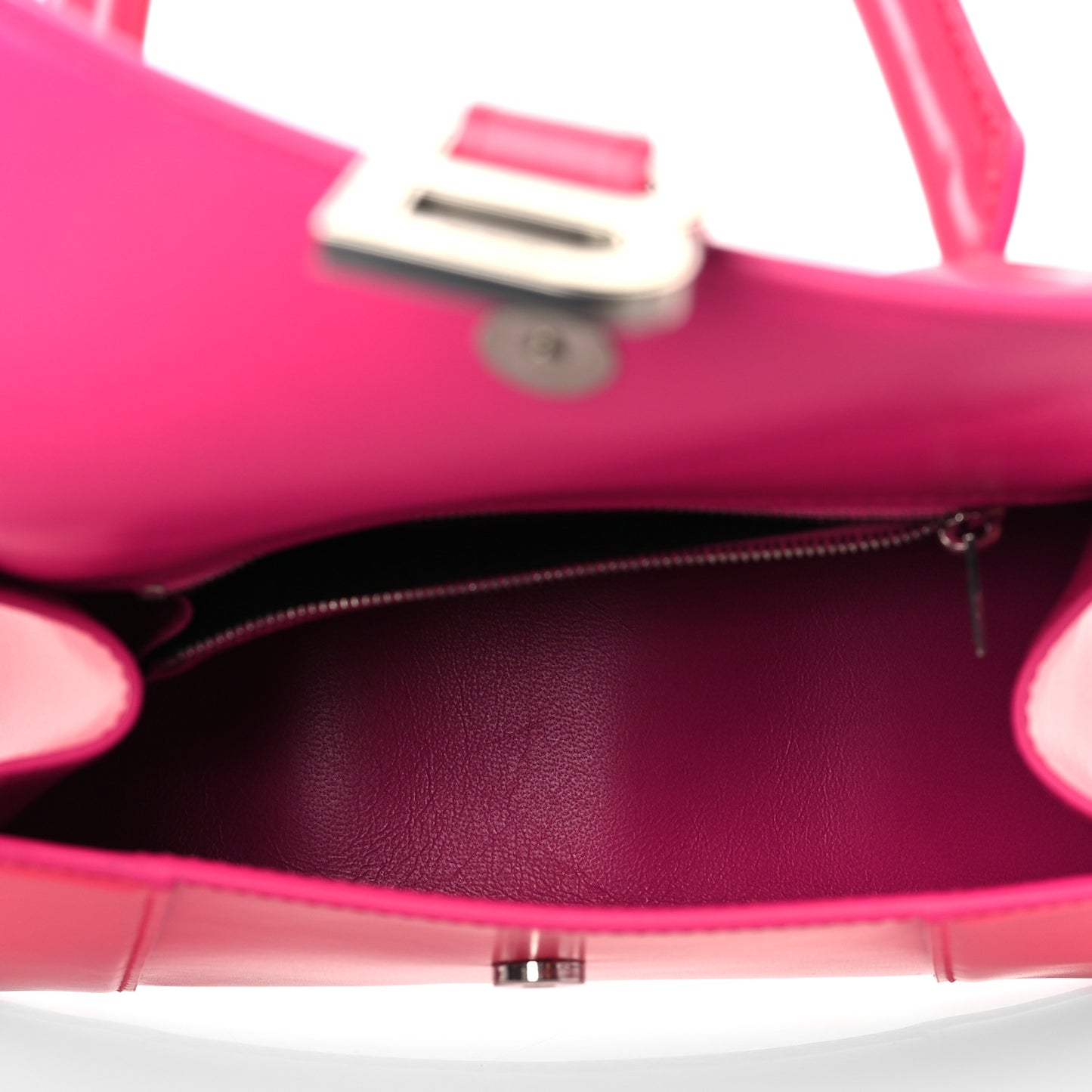 Shiny Box Calfskin Small Hourglass Top Handle Bag Acid Fuchsia