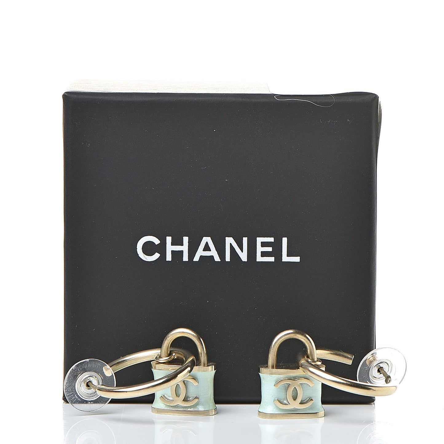 Resin Glitter Padlock CC Hoop Earrings Blue Gold