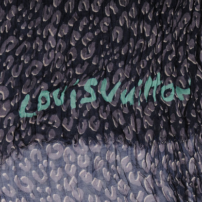Louis Vuitton Cashmere Silk Leopard Stole Blue 2 of 6