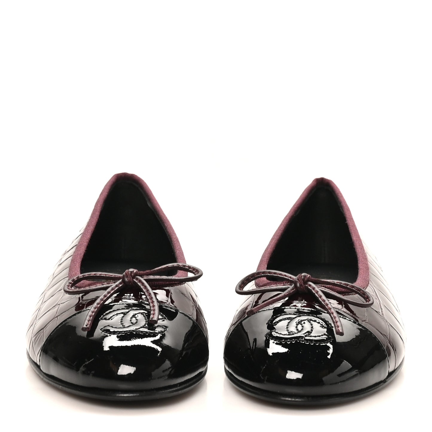 Patent Calfskin Crocodile Embossed Ballerina Flats  38 Dark Burgundy Black
