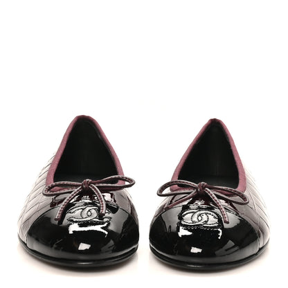 Chanel Patent Calfskin Crocodile Embossed Ballerina Flats  38 Dark Burgundy Black 3 of 10
