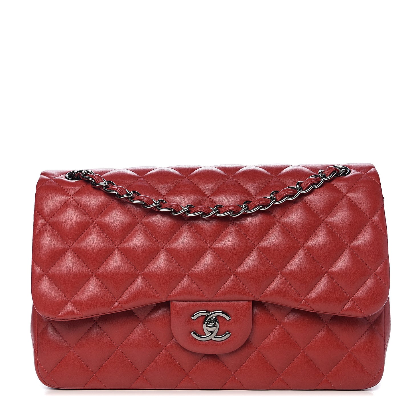 Lambskin Quilted Jumbo Double Flap Red