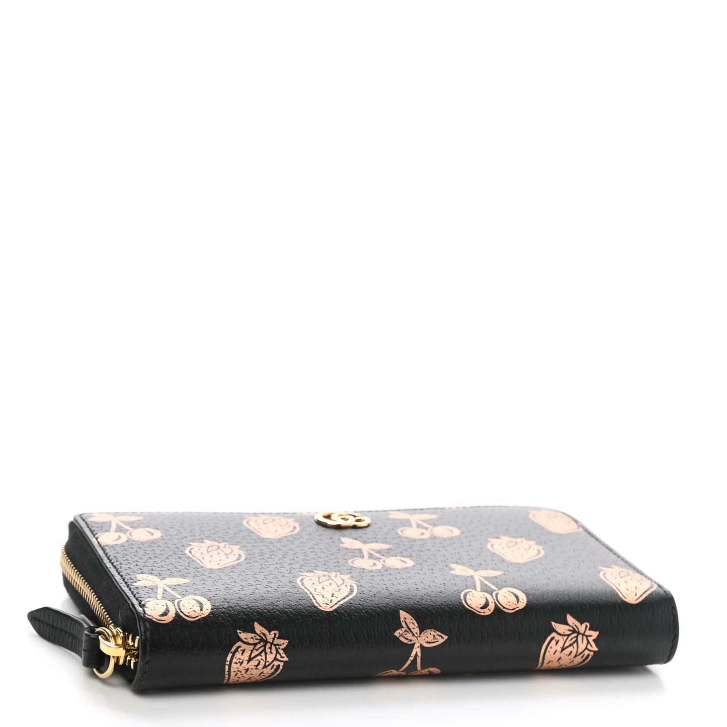 Textured Dollar Calfskin Berry Print GG Marmont Zip Around Wallet Black Light Copper