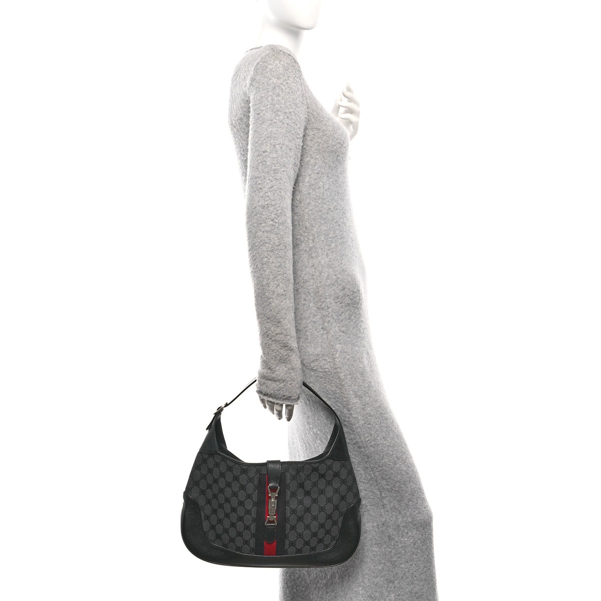 Gucci X BALENCIAGA Supreme Monogram Calfskin Web Medium Jackie 1961 Hobo Black 2 of 10