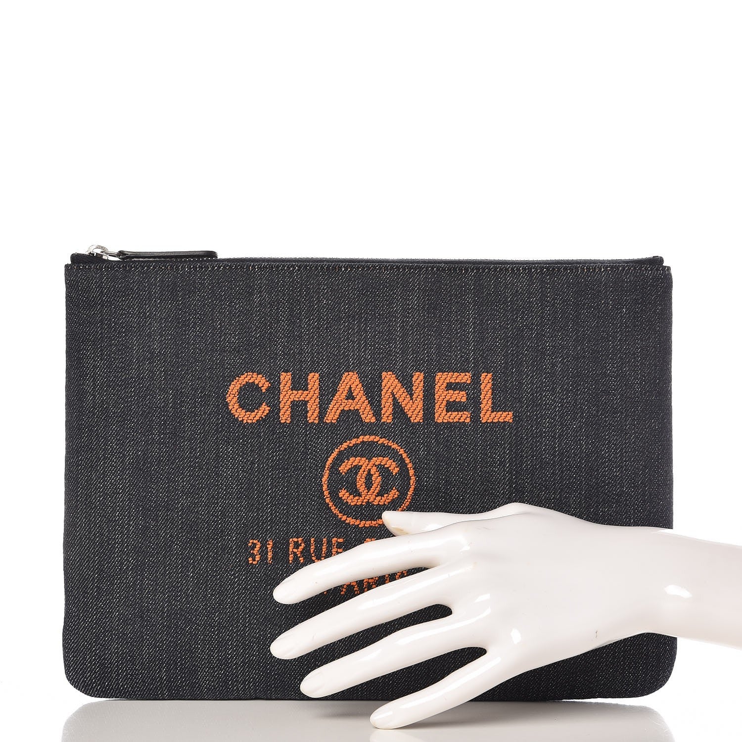 Chanel Denim Medium Deauville Pouch Clutch Blue Orange 2 of 8
