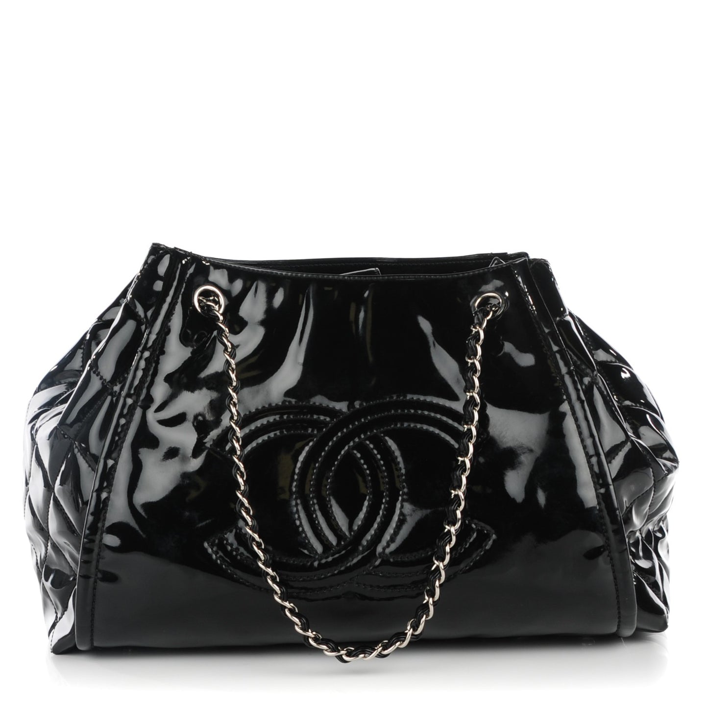 Vinyl Large Lipstick Ligne Accordion Tote Black