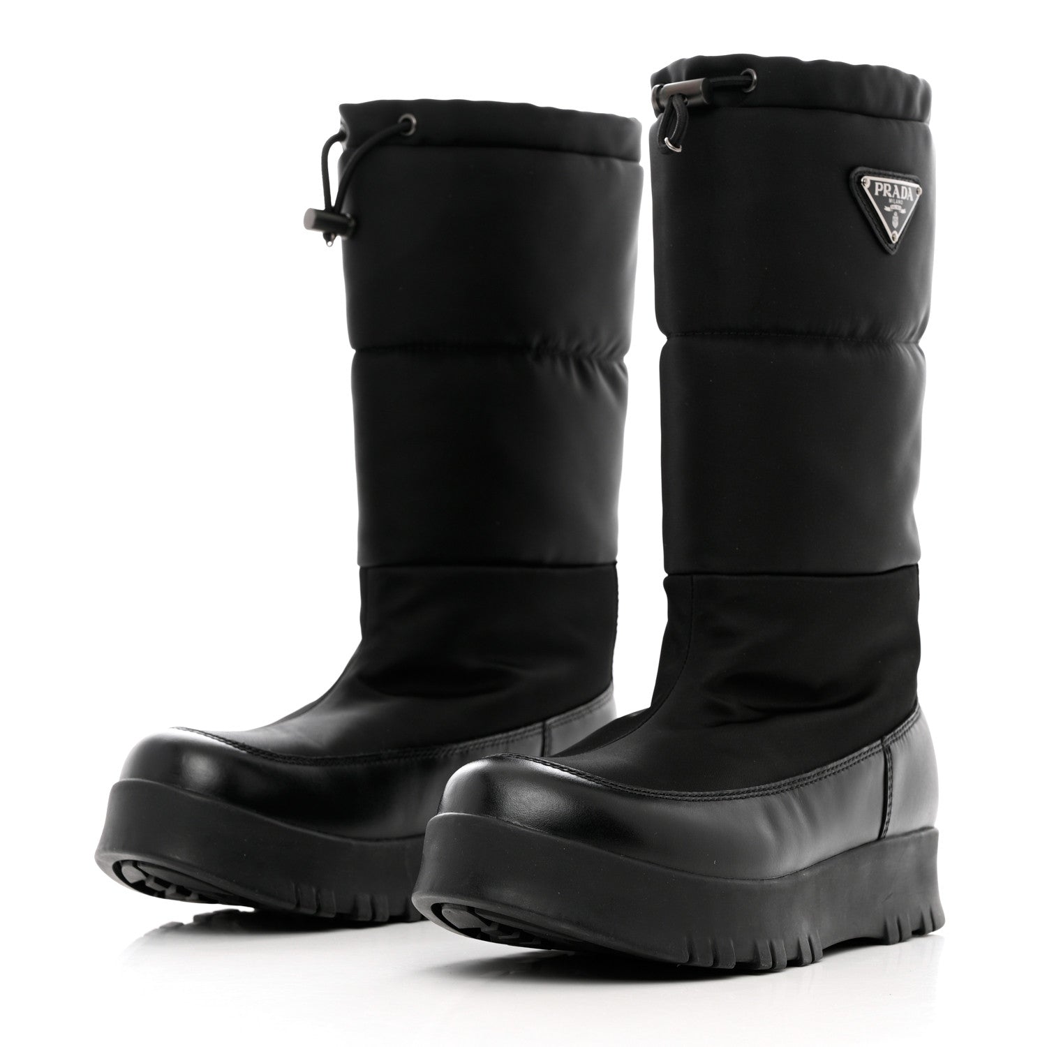 Prada Nylon Metal Triangle Logo Padded Moon Boots 37 Black 3 of 12
