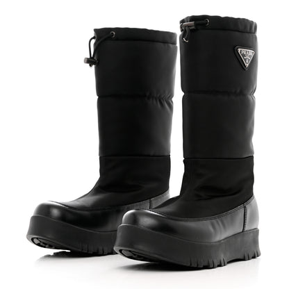 Prada Nylon Metal Triangle Logo Padded Moon Boots 37 Black 3 of 12